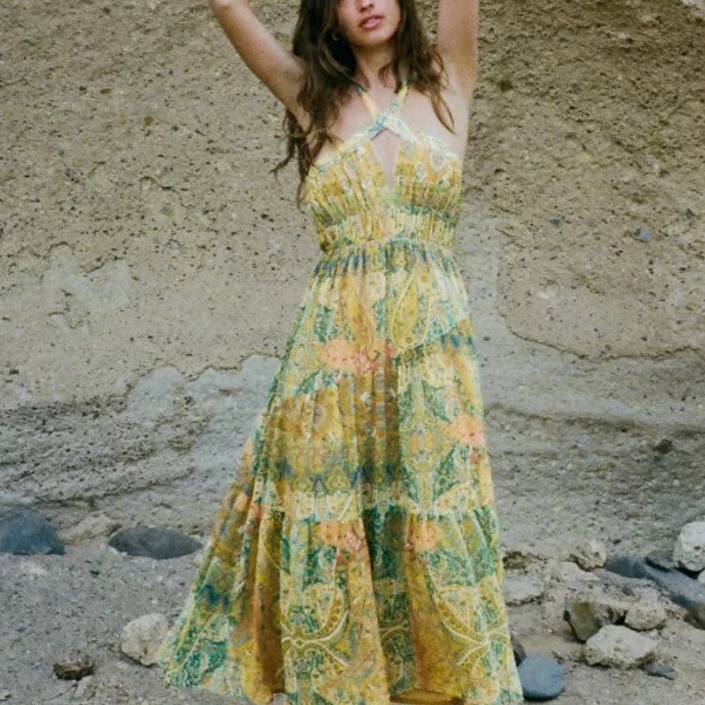 Floral Yellow and Green Maxi Dress LIKE NEW-